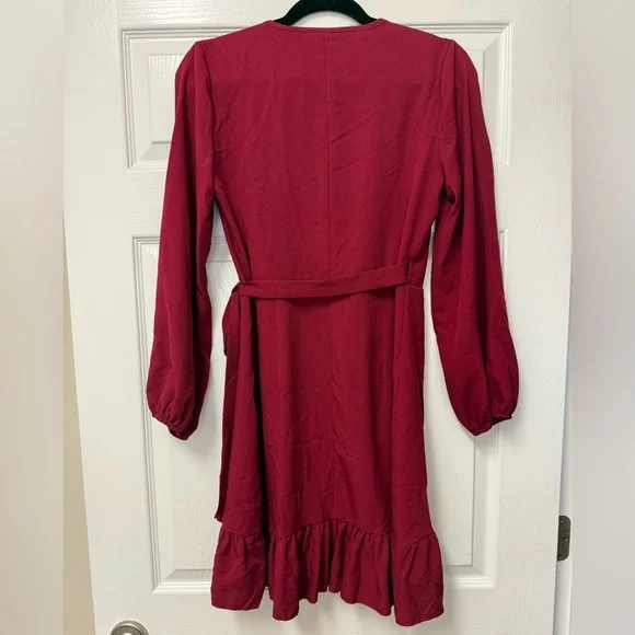 Nagoo Women’s Burgundy Red Ruffled Wrap Dress Size S - Picture 5 of 13